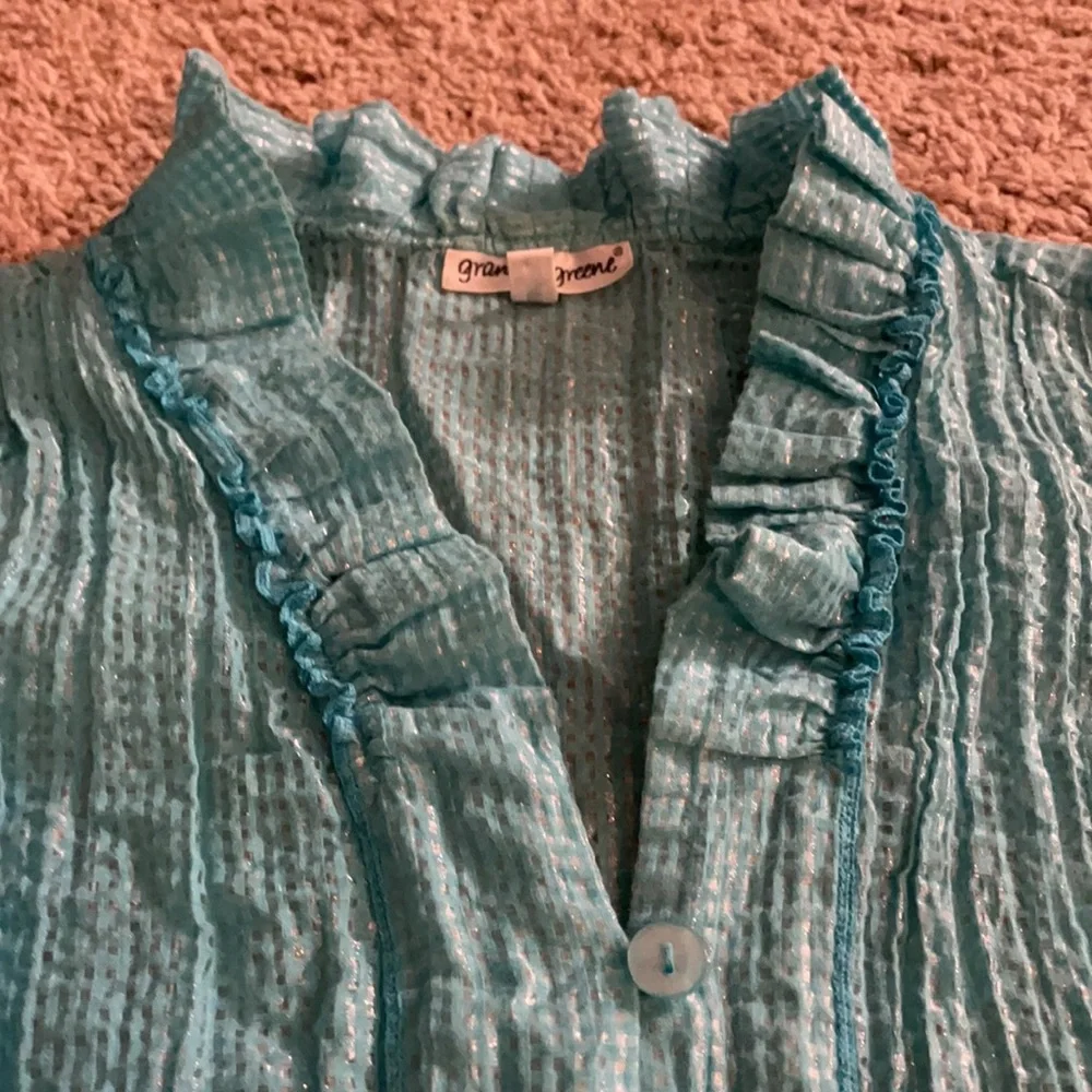 Turquoise Ruffle Button Top Medium - Picture 3 of 8